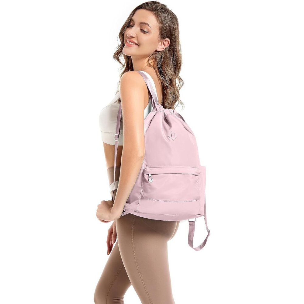 Pink Water-Resistant Drawstring Backpack With Wet… - image 3